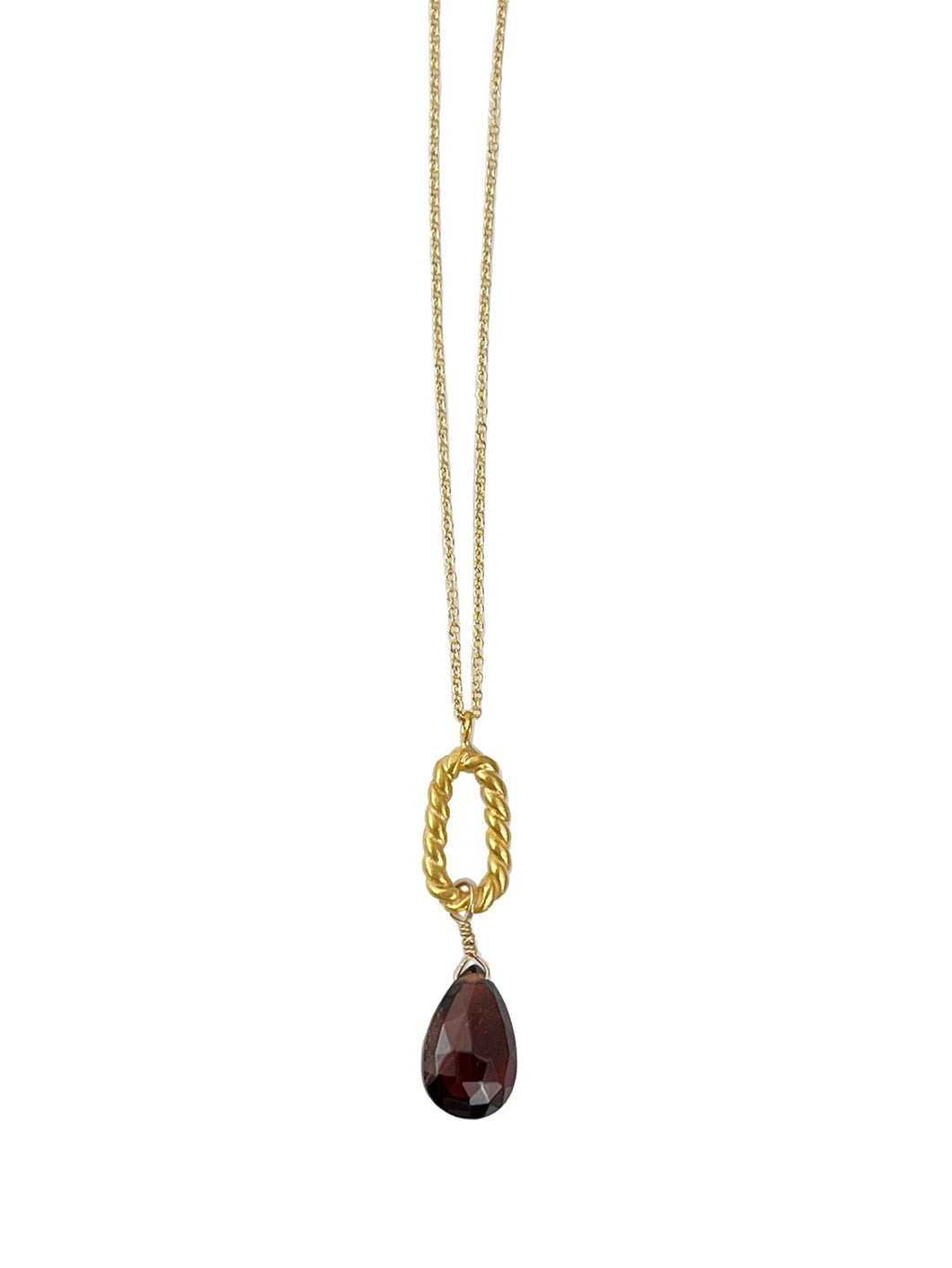 Twisted Oval with Garnet Drop Necklace - Vermeil