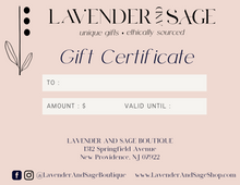 Load image into Gallery viewer, Lavender and Sage Boutique Gift Certificate
