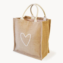 Load image into Gallery viewer, Handmade Heart Jute Canvas Tote - Lined
