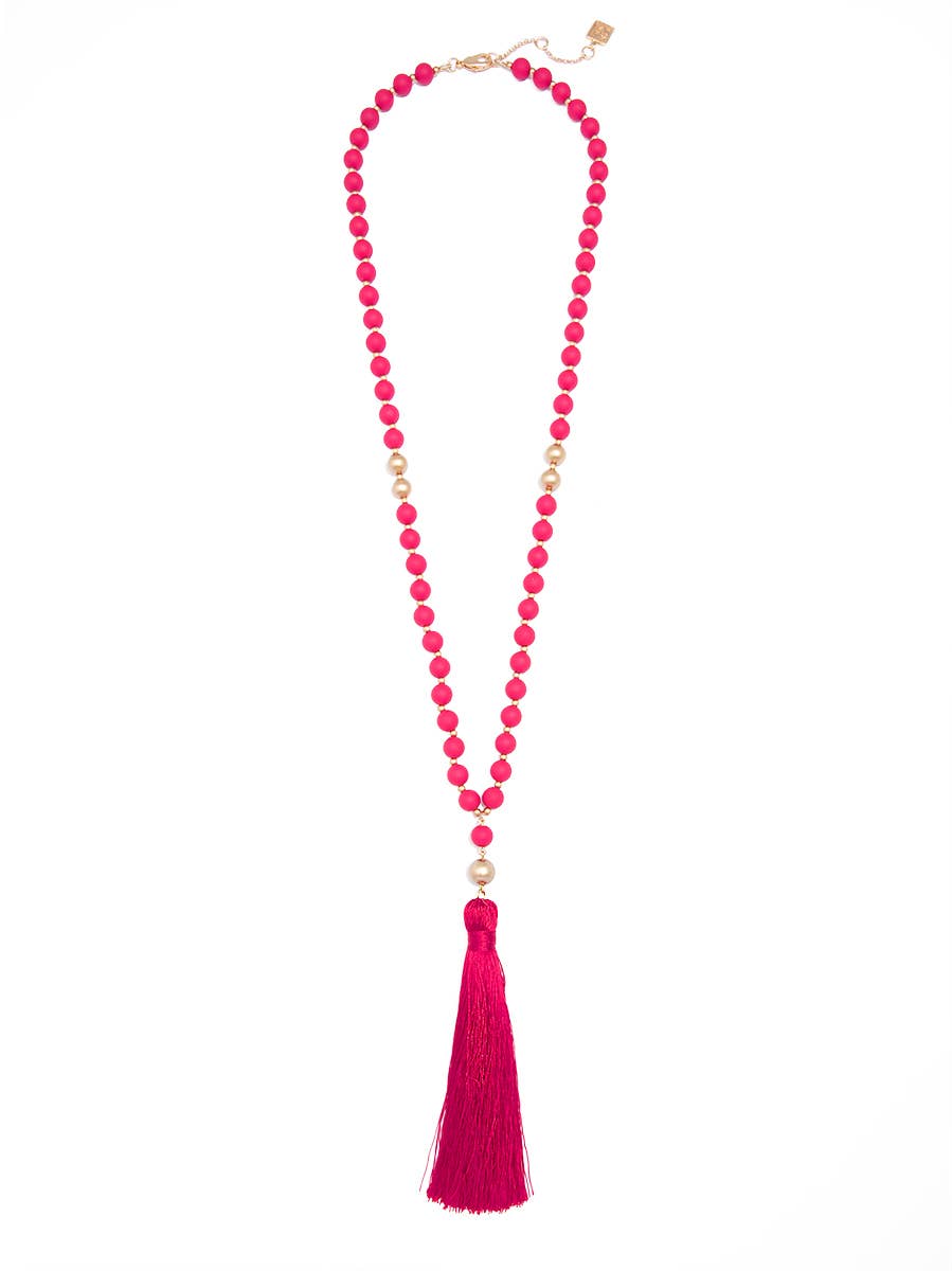 Matte Beaded Necklace With Tassel