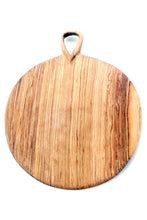 Load image into Gallery viewer, Round Olive Wood Rustic Cheese Board Tray with Loop Handle
